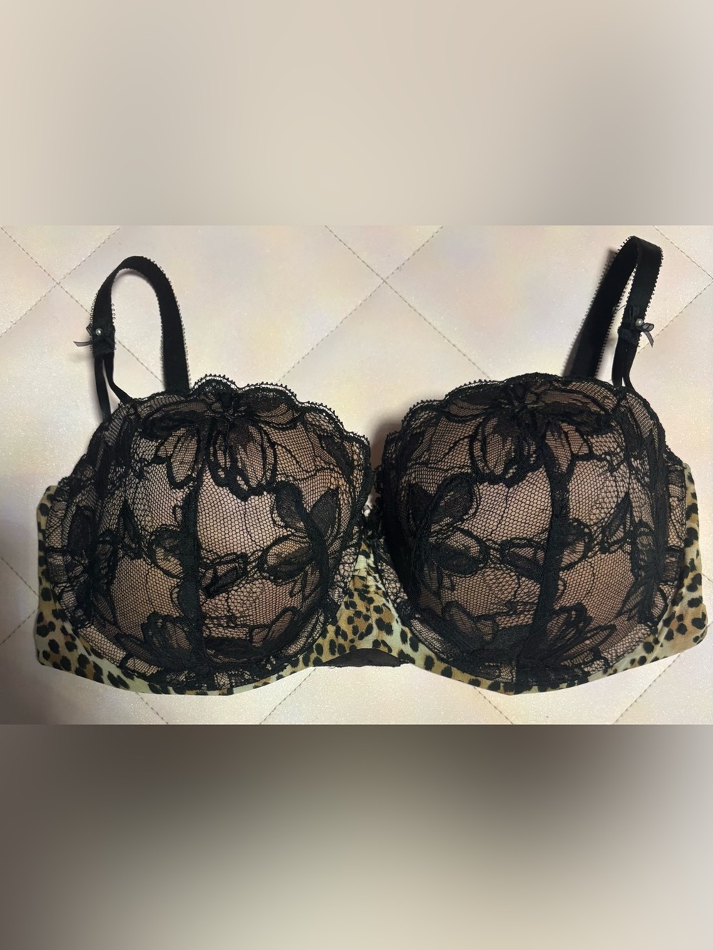 Victoria's Secret "The Love" Leopard & Lace Pearl Balconette Bra Size 36D